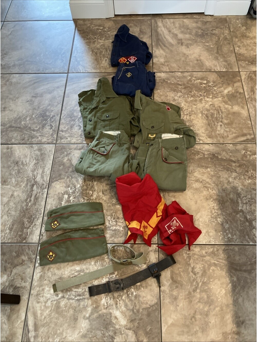 Vintage Lot Of Cub / Boy Scouts BSA Uniform Shirt, Pants,Scarves, Belts, Hats NJ